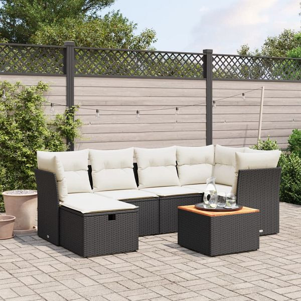 vidaXL 7-teilig Garten-Sofagarnitur mit Kissen Schwarz Poly Rattan, 3264724