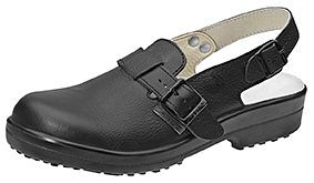 ABEBA Sicherheitsschuhe Classic Clog schwarz, SB, Ristbereich verstellbar, Fersenriemen feststehend, verstellbar, Genarbtes Leder, 1010-43