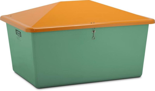 Cemo Streugutbehälter 1500 l, ohne Entnahmeöffnung, Behälter grün, Deckel orange, Maße: 184 x 143 x 104 cm, 7443