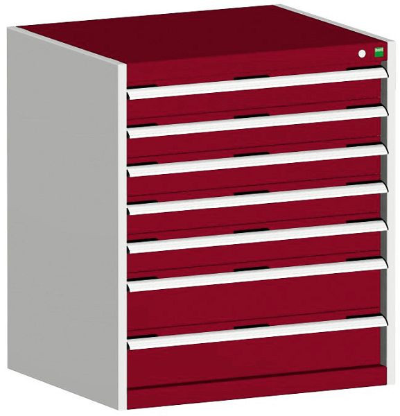 bott cubio Schubladenschrank bestückt mit 7 Schwerlastschubladen BxTxH: 800 x 750 x 900 mm, RAL 7035/3004, 40028109.24V