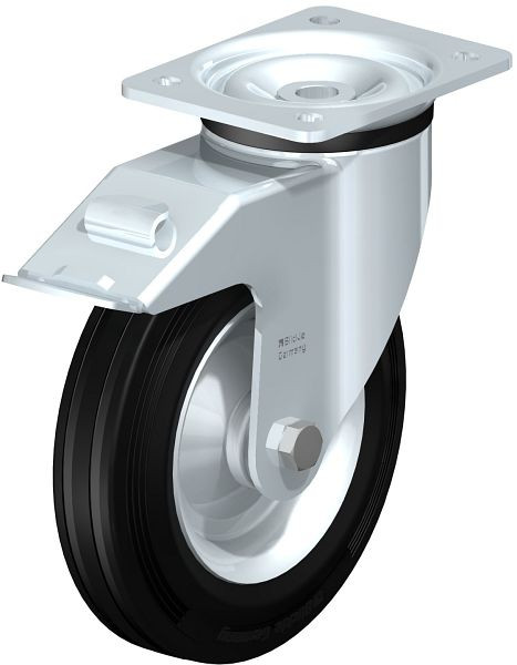 Blickle LK-RD 202R-FI Stahlblech-Lenkrolle, schwere Ausführung, mit Anschraubplatte & Feststeller, Zweikomponenten-Vollgummi, Schwarz, 623637