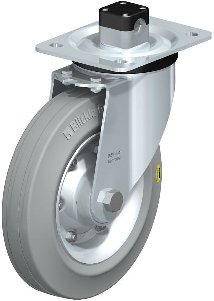 Blickle L-RD 200K-CS11-VLI Stahlblech-Lenkrolle, mittelschwere Ausführung, mit Anschraubplatte & Zentralfeststeller, Zweikomponenten-Vollgummi, 850000