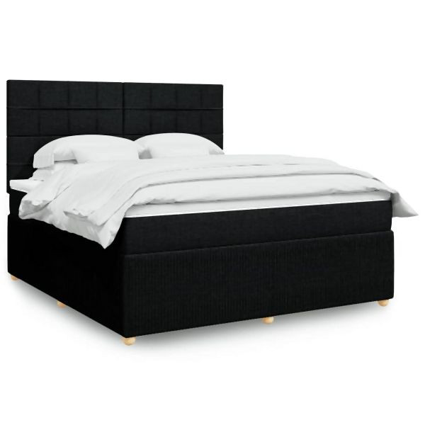 vidaXL Boxspringbett mit Matratze Schwarz 180x200 cm Stoff, 3294437