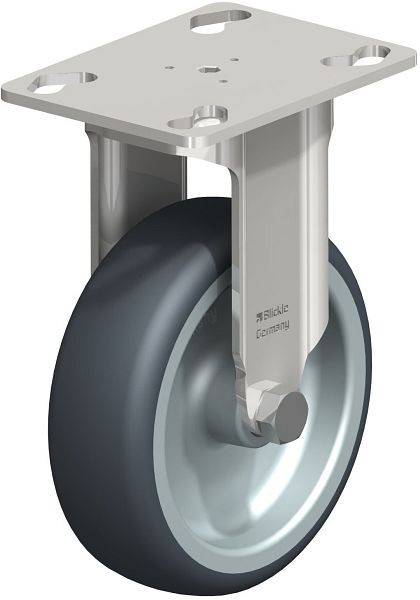 Blickle BKPXA-TPA 101G Edelstahl-Apparate-Bockrolle mit Anschraubplatte, Thermoplastisches Gummi-Elastomer, Grau, 574731