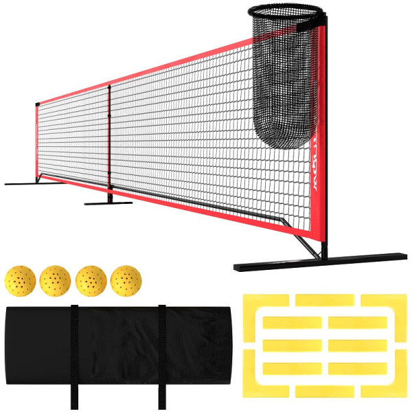 SPORTNOW Pickleball-Set mit Netz, Ständer, Bällen, Stahl, Kunststoff, Rot, A71-050V00RD