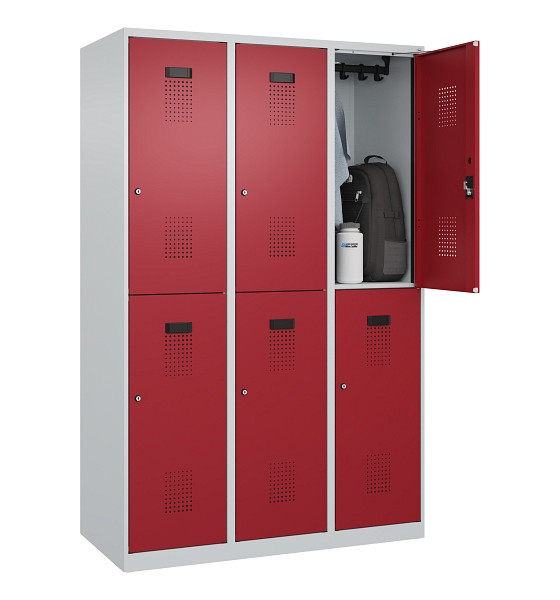 C+P Doppelstöckiger Spind Evolo PLUS, 6 Fächer, 1850x1200x500mm, 7035/3003, Zylinderschloss, 049300-32 S10031