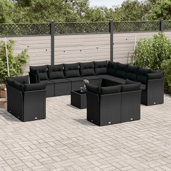 vidaXL 14-teilig Garten-Sofagarnitur mit Kissen Schwarz Poly Rattan, 3250394