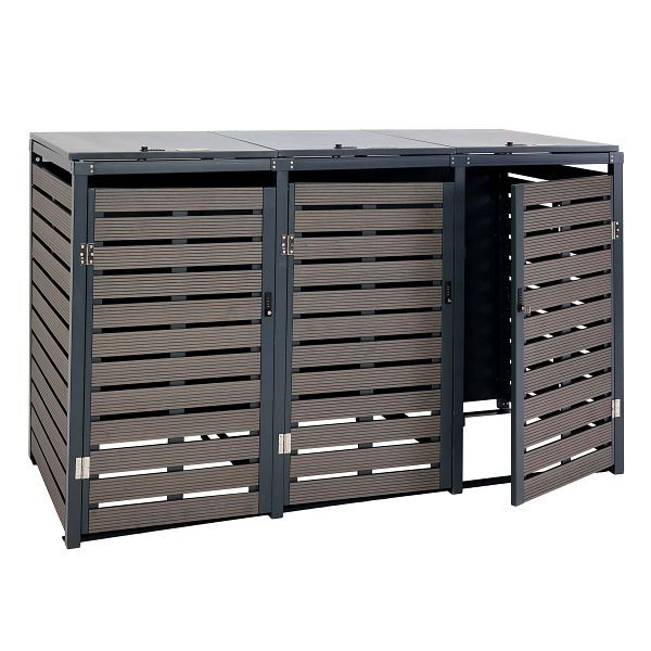 Mendler 3er Mülltonnenverkleidung HWC-K14, Mülltonnenbox Mülltonnenabdeckung, 119x205x84cm WPC Metall 109kg, anthrazit, 87661+87660+87662