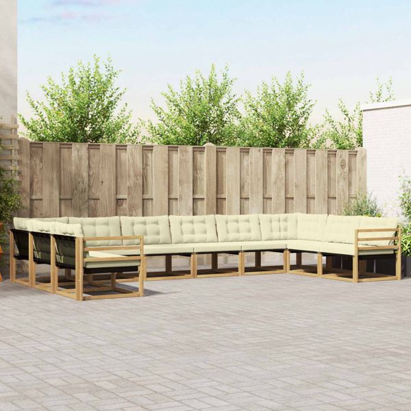 vidaXL Outdoor-Sofagarnitur mit Kissen 10-teilig Weiß und Creme, 3389104