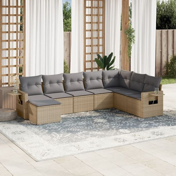 vidaXL 8-teilig Garten-Sofagarnitur mit Kissen Beige Poly Rattan, 3220558