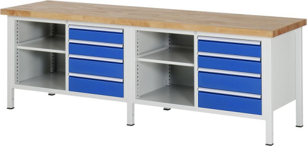 RAU Werkbank Serie 8000 - Gestell-Bauweise (Schweißgestell), 8 x Schublade, 2 x Fachboden, 2500x840x700 mm, 03-8463A2-257B4S.11