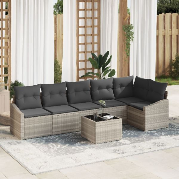 vidaXL Garten-Sofaset 7-teilig Beige PE-Rattan Outdoor-Schnittsofa, 3355421