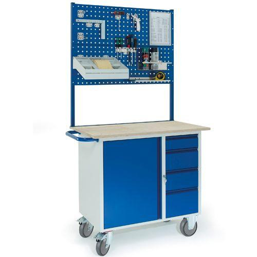 Rollcart Werkstattwagen mit 4 Schubladen, 1 Stahlschrank, 2xLochplatten (1111x600), Tragkraft: 400 kg, 07-4361L2