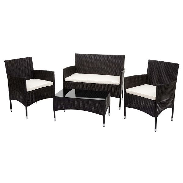 Mendler Poly-Rattan Garnitur HWC-F55, Balkon-/Garten-/Lounge-Set Sofa Sitzgruppe, braun, Kissen creme, 76114