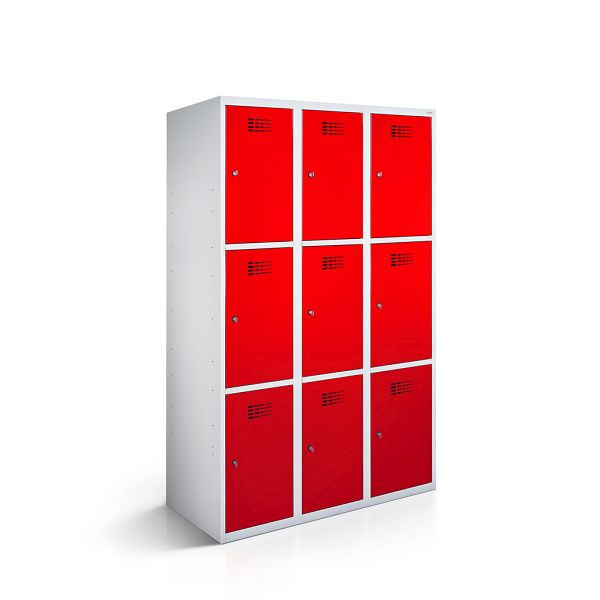 Rotstahl Fächerschrank, 3 Reihen, 3 Fächer/Reihe, Abteilbreite 40 cm, BASIC, kurzer Sockel, Verkehrsrot, 2111-030300-1201112-7035-3020BasicZYL