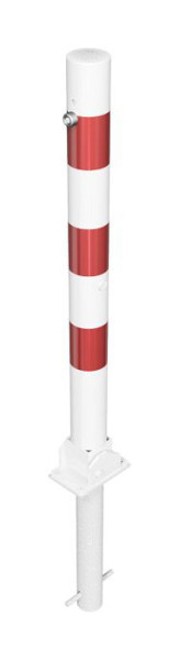 Schake Absperrpfosten Stahlrohr Ø 76 x 2,6 mm umlegbar, mit Profilzylinderschloss, zum Einbetonieren mit Bodenhülse, weiß beschichtet, 476UZHB