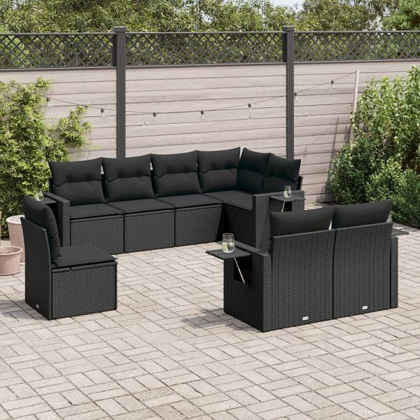 vidaXL 8-tlg. Garten-Sofagarnitur mit Kissen Schwarz Poly Rattan, 3220434