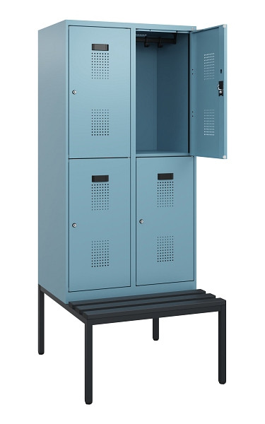 C+P Doppelstöckiger Spind Evolo PLUS, Bank, 4 Fächer, 1950x800x815mm, 0010/0010, Zylinderschloss, Sitzfläche Kunststoff, Sitzbank, 0493505-22 S10156