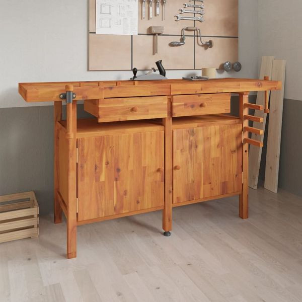 vidaXL Werkbank mit Schubladen Schraubstöcken 162x62x83 cm Akazienholz, 153324