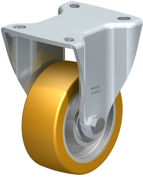 Blickle BH-GTH 100K-1 Stahlblech-Bockrolle, Schwerlast-Ausführung, mit Anschraubplatte, Blickle Extrathane®, Hellbraun, 277921