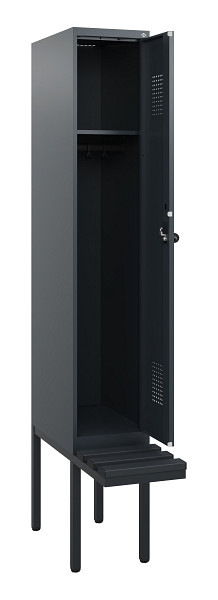 C+P Spind Evolo PLUS, 1 Abteil, 1950x300x815mm, 7016/7016, Drehriegel, Sitzfläche Kunststoff, 0490405-10 S10070