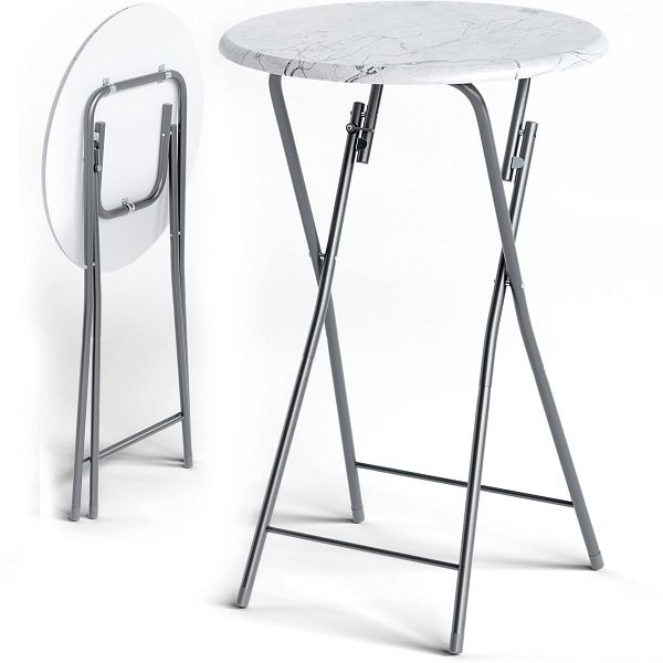 casaria Stehtisch 2er-Set klappbar Ø60cm Marmoroptik Weiß 110cm Höhe, 109735