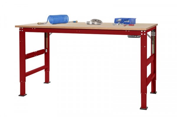 Manuflex Arbeitsgrundtisch UNIVERSAL Ergo E Memory mit Multiplexplatte, BxTxH = 1000 x 800 x 722-1002 mm, Rubinrot, AU9515.3003