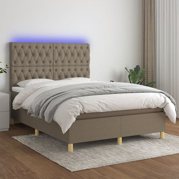 vidaXL Boxspringbett mit Matratze & LED Taupe 140x200 cm Stoff, 3135681