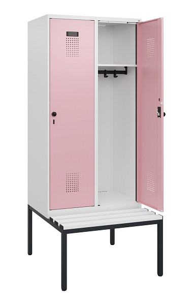 C+P Spind Evolo PLUS, 2 Abteile, 1950x800x815mm, 9016/3015, Drehriegel, Sitzfläche Kunststoff, Sitzbank, 0490505-22 S10072