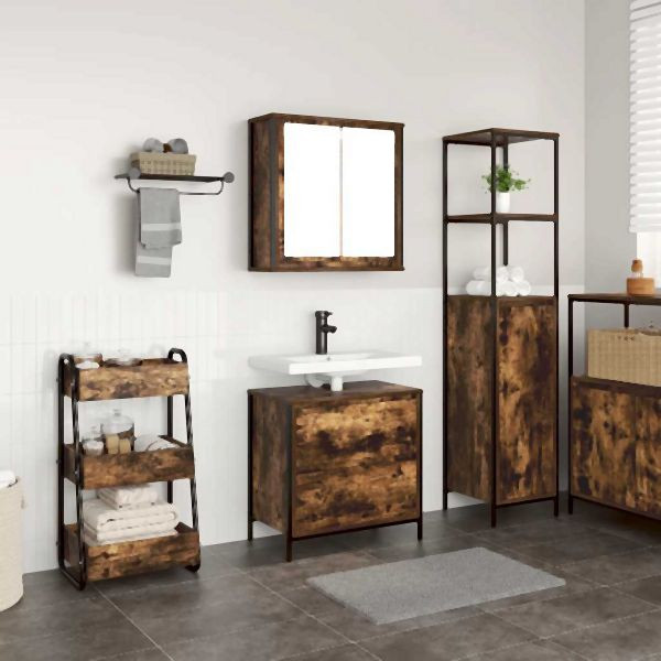 vidaXL 2-teilig Badmöbel-Set Räuchereiche Holzwerkstoff, 3328366