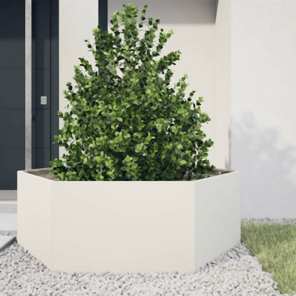 vidaXL Pflanzkübel Weiß Sechseckig 138x120x45 Stahl, 851137