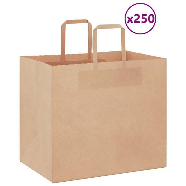vidaXL Papiertragetaschen 250 Stk. mit Henkeln Braun 32x22x28 cm, 4101820