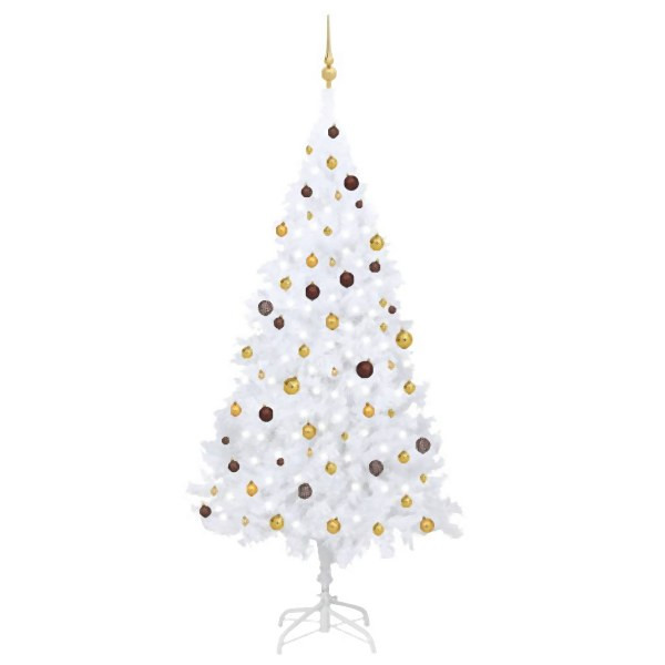 vidaXL Künstlicher Weihnachtsbaum mit Beleuchtung & Kugeln Weiß 240 cm, 3077543