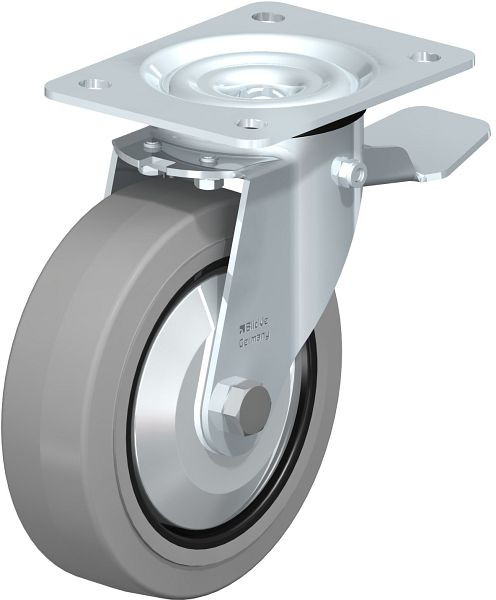 Blickle LE-POEV 160R-ST-SG-FA Stahlblech-Lenkrolle mit Anschraubplatte & Feststeller, Elastik-Vollgummi, Grau, 679878