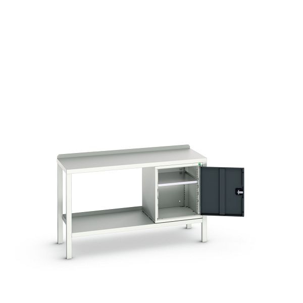 bott verso Beistelltisch, mit Unterbauschrank und Stahl-Platte, BxTxH: 1500 x 600 x 910 mm, Lichtgrau / Anthrazitgrau, 16922606.19