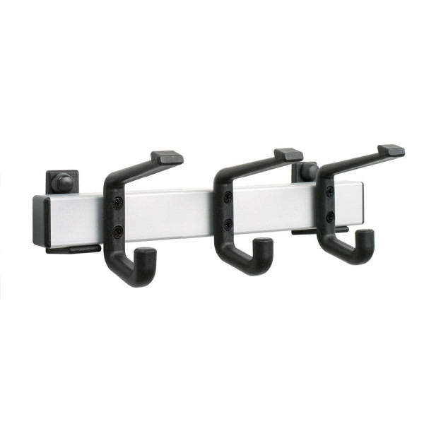 Deskin Wandgarderobe mit 3 Hut- und Mantelhaken, eloxiertes Aluminium, silber, B 300 x H 90 x T 120 mm, 268347