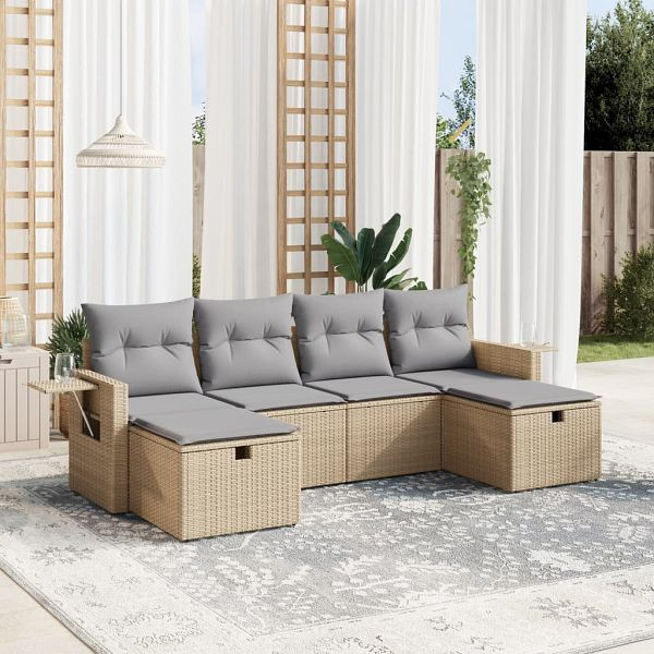 vidaXL 6-teilig Garten-Sofagarnitur mit Kissen Beige Poly Rattan, 3263855