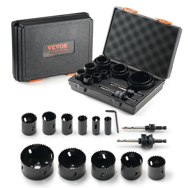 VEVOR Lochsäge Set Bimetall, 11-tlg. Lochblätter, 2 Lochbohrer Schnitttiefe 38 mm, Bimetall Lochsägensatz Bohrmaschine Zubehör, KJTJSJSPF11HOUAIGV0