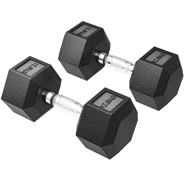 HOMCOM Hanteln mit gerändeltem Griff, Kurzhantel aus Gusseisen, 2 x 12,5 kg für Zuhause, Fitnessstudio, Krafttraining, A91-020V02BK