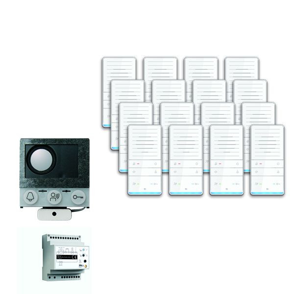 TCS Türkontrollsystem audio:pack Einbau für 16 Wohneinheiten, mit Einbaulautsprecher ASI12000, 16x Freisprecher ISW5031, Steuergerät BVS20, PAIF160/002