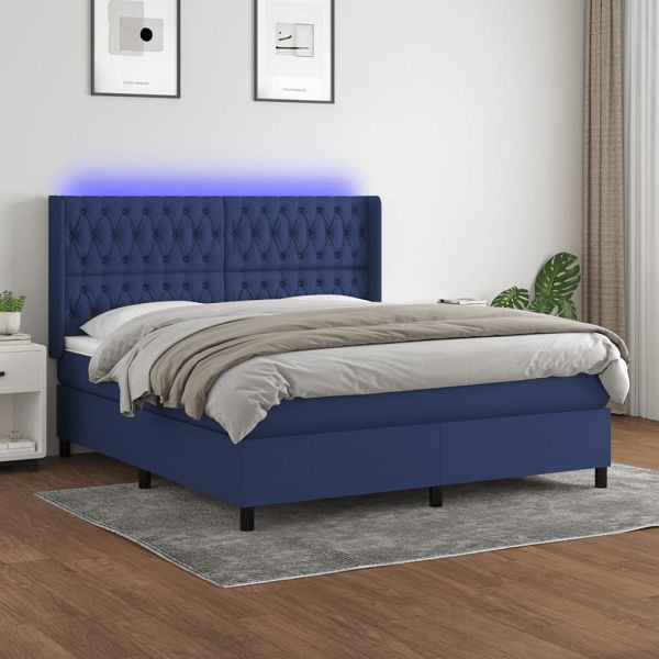 vidaXL Boxspringbett mit Matratze & LED Blau 180x200 cm Stoff, 3138579