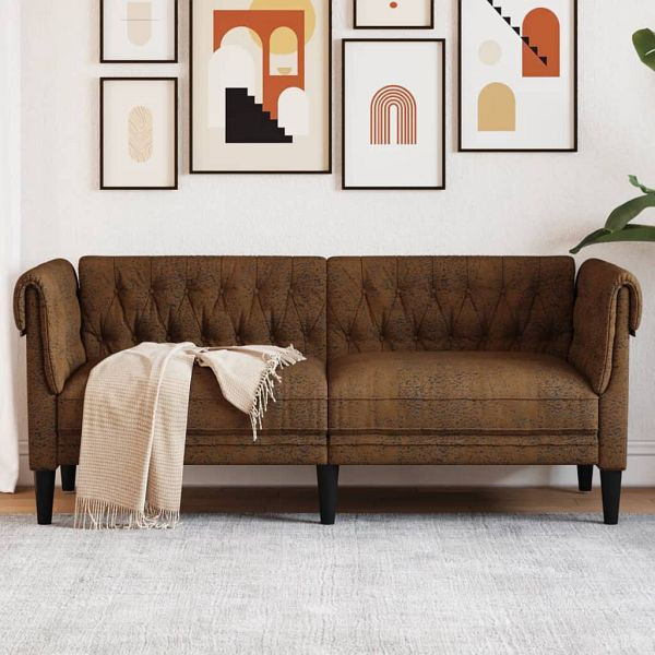 vidaXL Chesterfield-Sofa 2-Sitzer Braun Stoff, 372555, 8721012399419