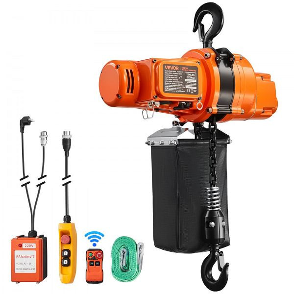 VEVOR Elektrischer Kettenzug 500 kg, 6 m Hub, 230 V Einphasen-Brückenkran, 100 m Funk- & 4,5 m Kabelfernbedienung, GDSDDHLHLJCKCHUKB001V2