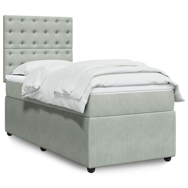 vidaXL Boxspringbett mit Matratze Hellgrau 80x200 cm Samt, 3292202
