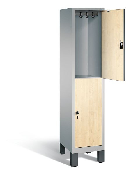 C+P Spind doppelstöckig Evolo, H1850xB420xT500mm, Farbe: Weißaluminium / Dekor Donau-Ahorn, 48310-12 S10096