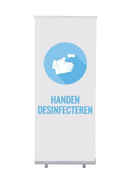 Showdown Displays Roll-Banner Budget 85 Komplettset Hände desinfizieren Weiß Niederländisch, RBB085LSFI612
