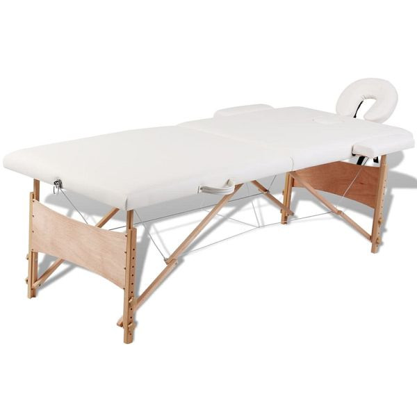vidaXL Massageliege Klappbar 2-Zonen mit Holzgestell Cremeweiß, 110078