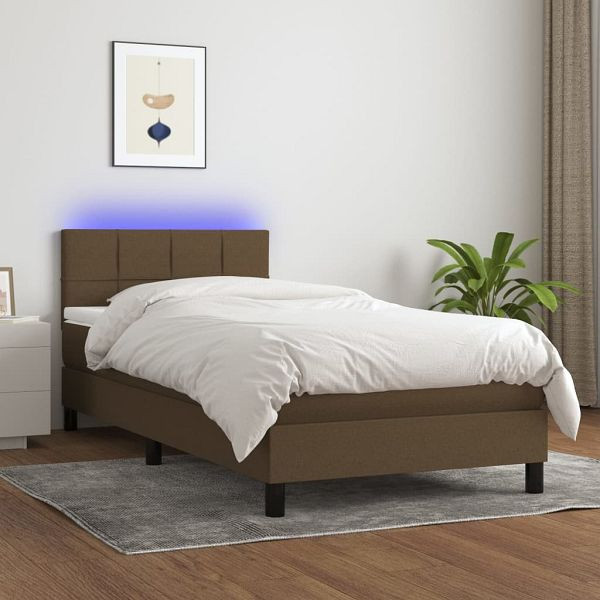 vidaXL Boxspringbett mit Matratze & LED Dunkelbraun 90x190 cm Stoff, 3133120