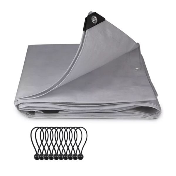 Sekey 200 g/m² PE Abdeckplane mit Ösen und Planenspanner, Silber 3x2, CL79