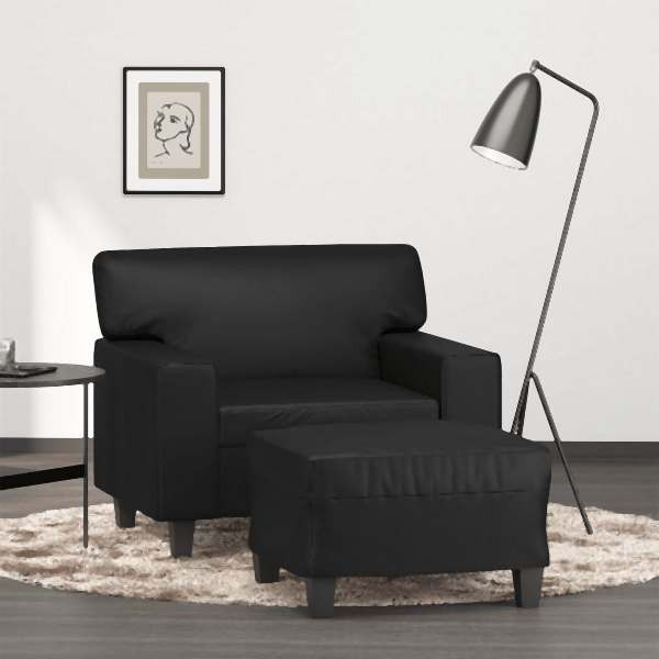 vidaXL Sessel mit Hocker Schwarz 60 cm Kunstleder, 3201159